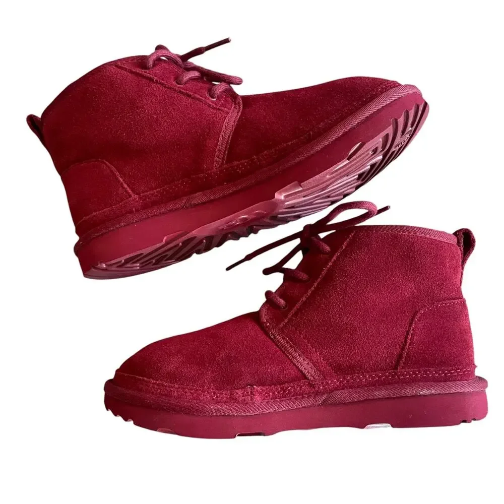 UGG Big Kids Size US 4/36 Rich Red Suede 1129054K Neumel Chopd Lace-Up Boots NEW